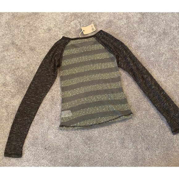 NWT Miss Me Long Sleeve Gray & Black Striped Sequin Mesh Top Medium - Picture 2 of 9